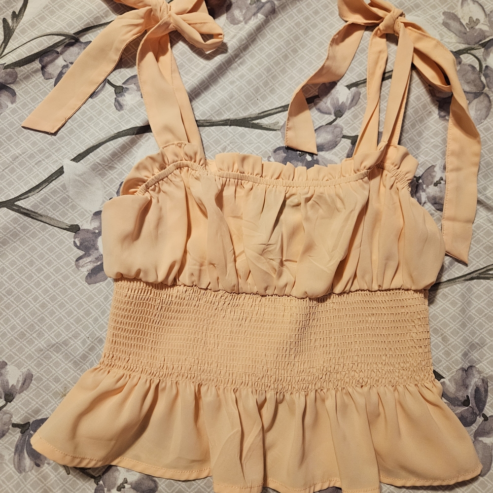 Forever 21 Peach Tie-Strap Smocked Camisole